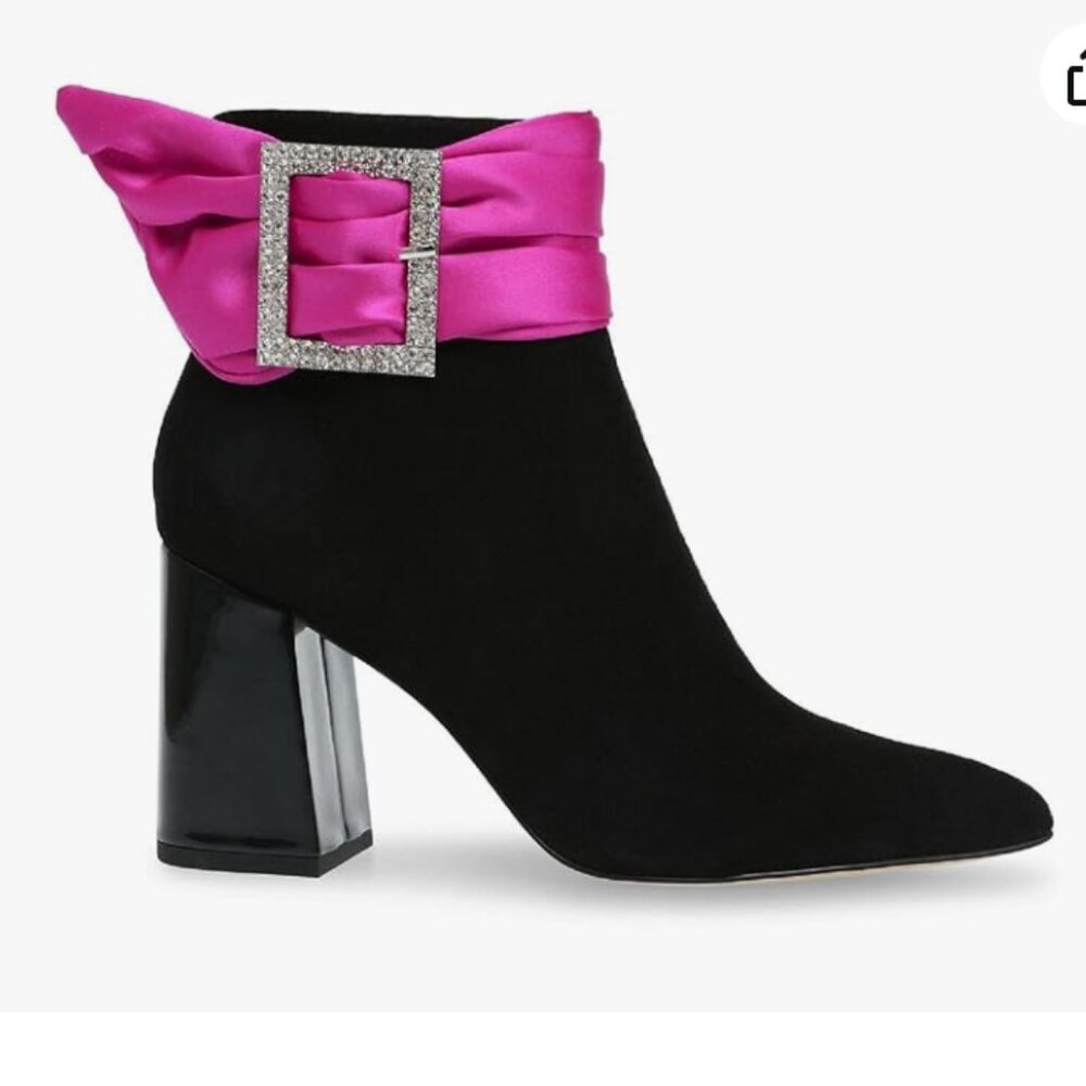 Betsey Johnson MILLBURN Pink Black Rhinestone Suede Fashion Boot. Sz 8M